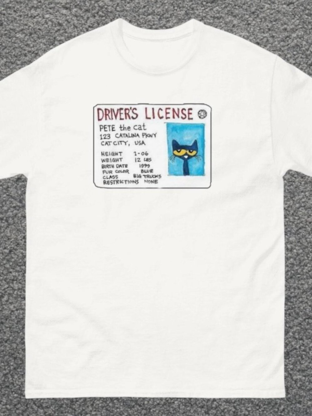 Pete the cat license graphic tee